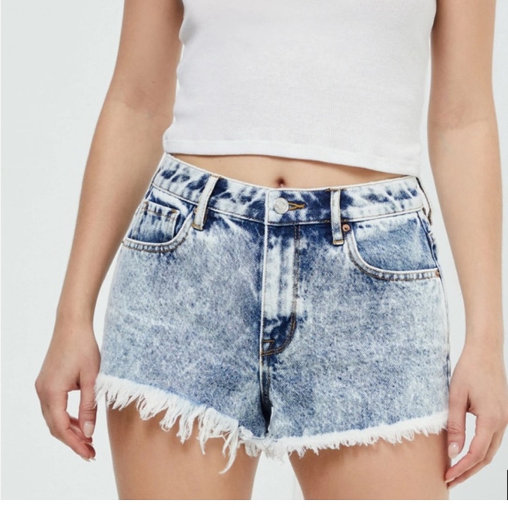 PacSun High Rise Festival Denim Shorts 28 Acid Wash‎ Frayed Hem Micro Y2K Retro